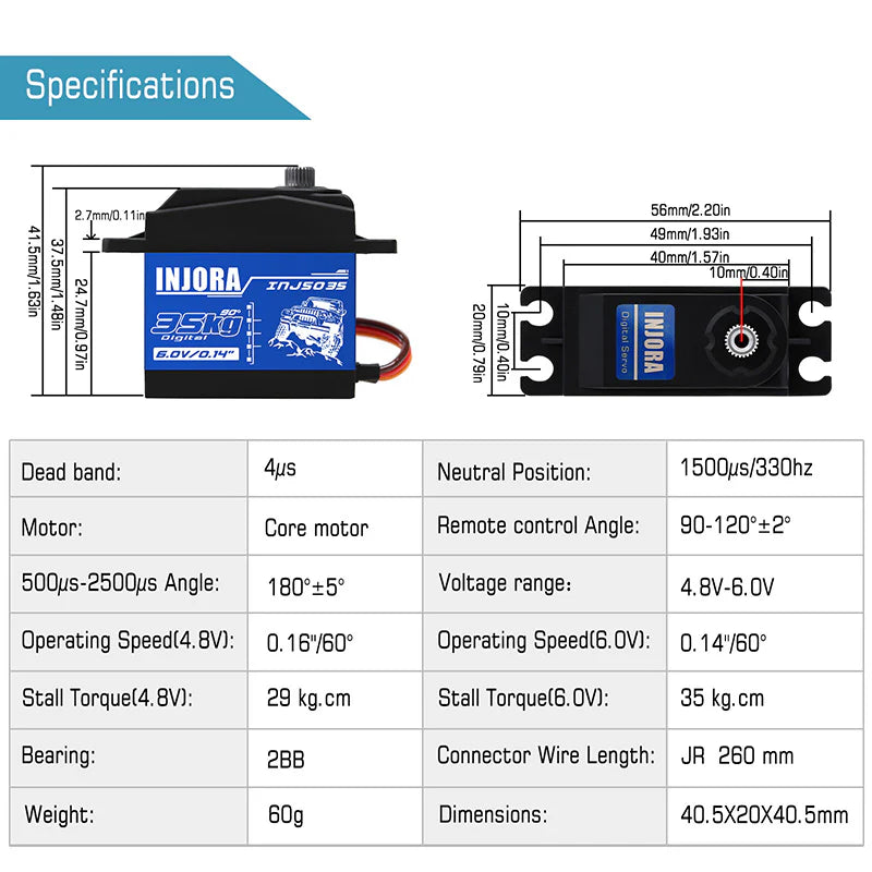 INJORA INJS035 35KG Large Torque Waterproof Metal Gear Digital Servo for RC Model