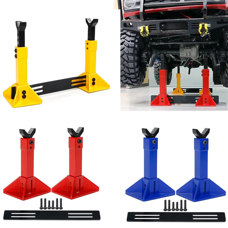RC Crawler Metal Jack Stand Set - Adjustable Heavy-Duty Axle Stands With Base Plate