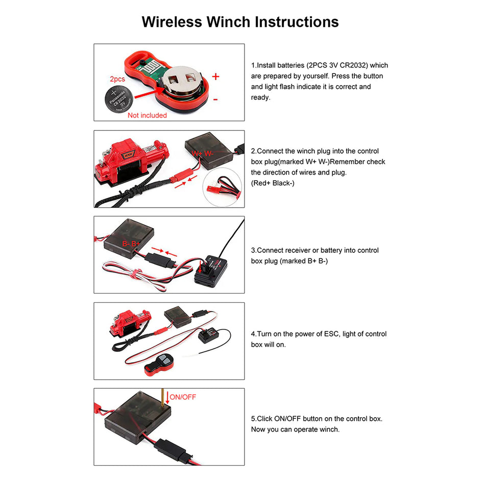 INJORA Metal Automatic Winch Wireless Remote Controller System for 1/10 RC Crawler