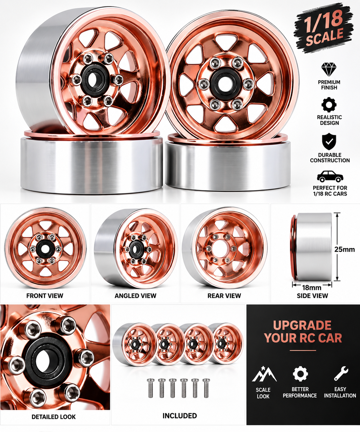 1/18 scale Beadlock stamped steel wheel