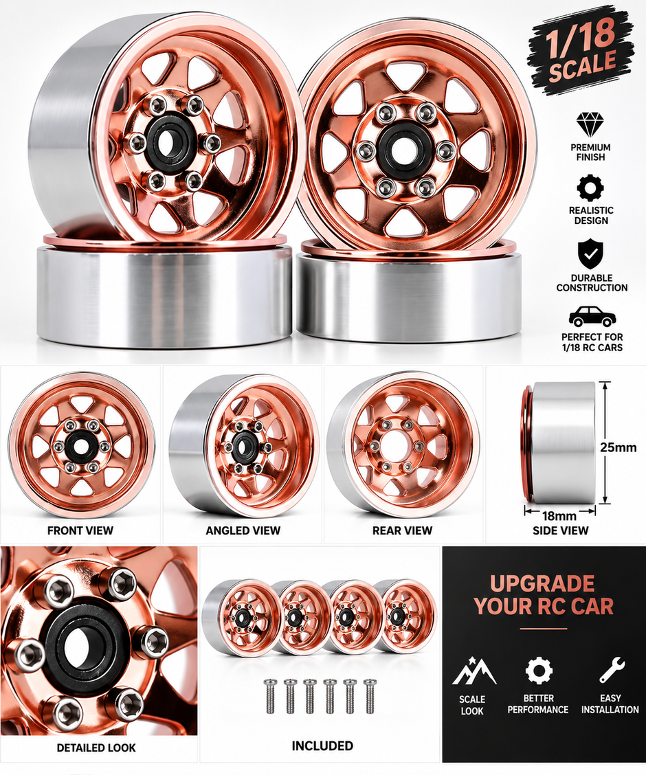 1/18 scale Beadlock stamped steel wheel