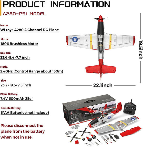 WLTOYS XK A280(P51 Mustang) 560mm RC Aircraft/Fighter Plane- India