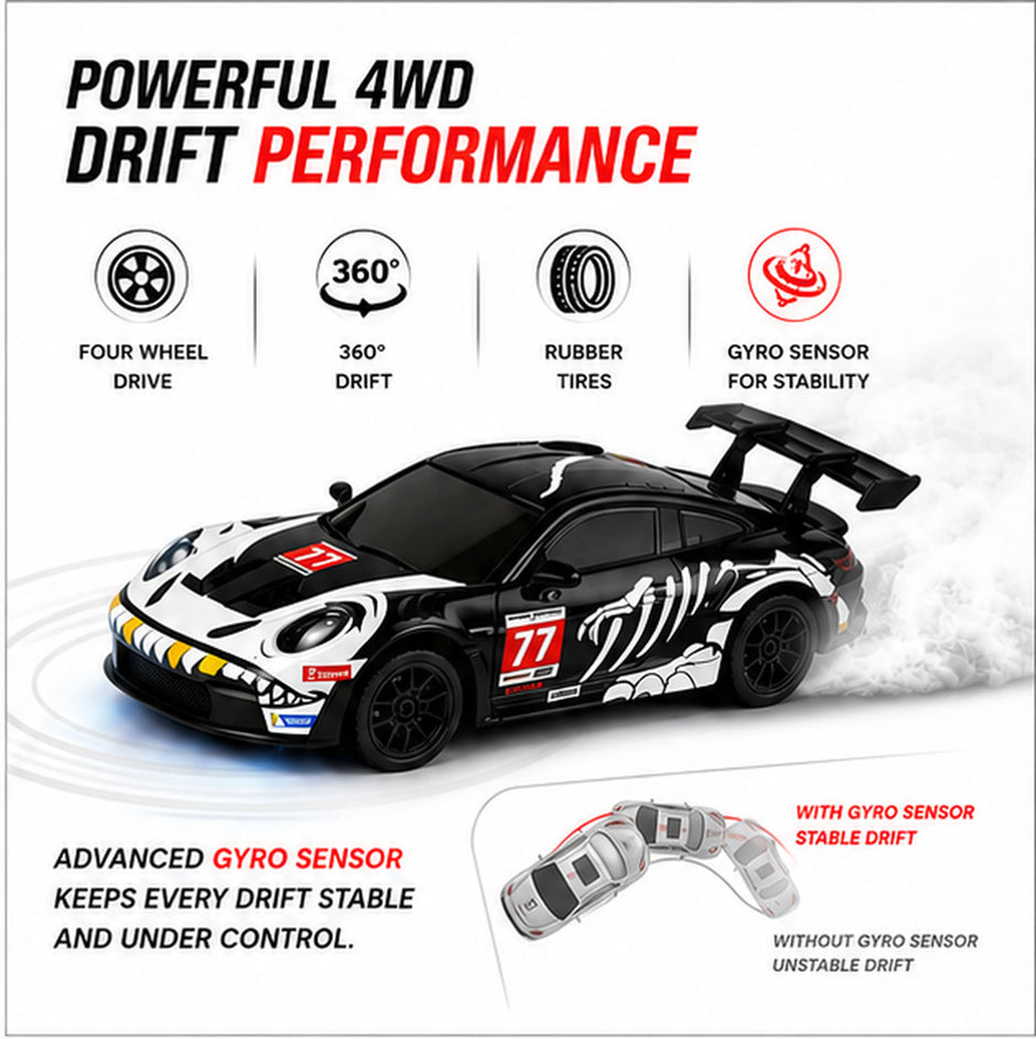 HStar D43-01Q14 Rexy Porsche 911 GT3 R 1:43 4WD RC Drift Car with Gyro & LED Lights | India