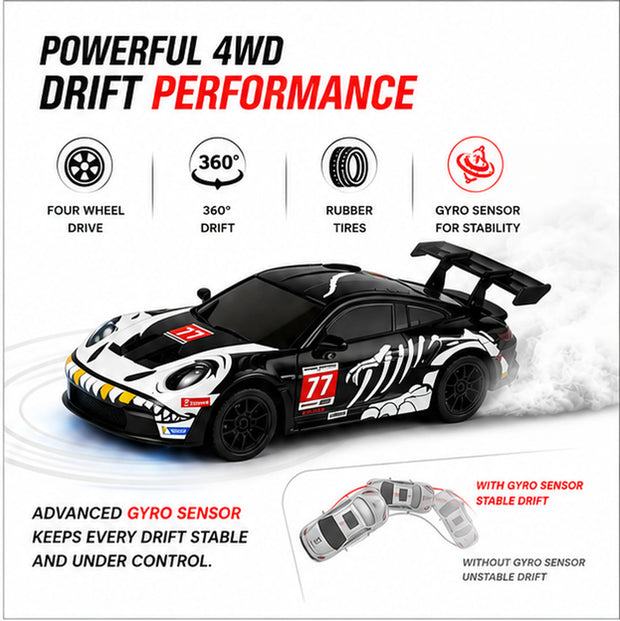 HStar D43-01Q14 Rexy Porsche 911 GT3 R 1:43 4WD RC Drift Car with Gyro & LED Lights | India