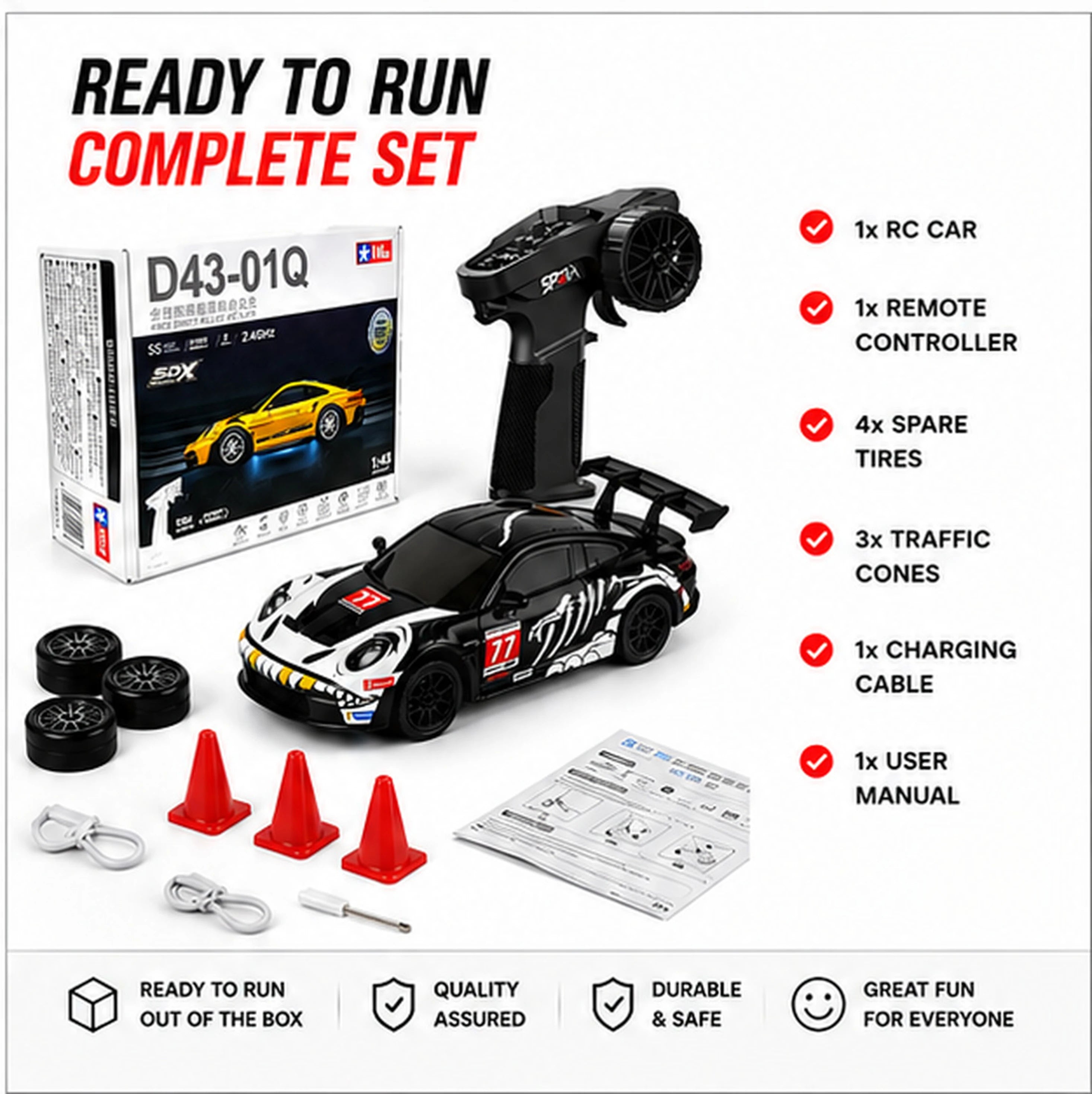 HStar D43-01Q14 Rexy Porsche 911 GT3 R 1:43 4WD RC Drift Car with Gyro & LED Lights | India