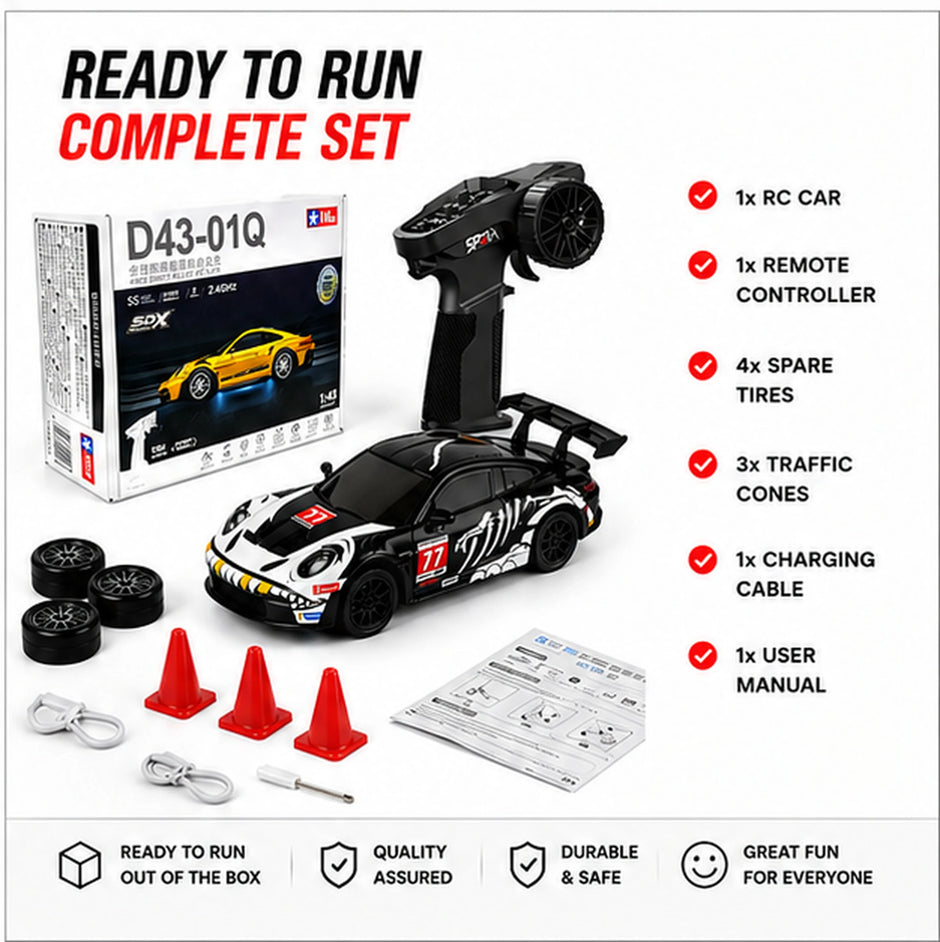 HStar D43-01Q14 Rexy Porsche 911 GT3 R 1:43 4WD RC Drift Car with Gyro & LED Lights | India